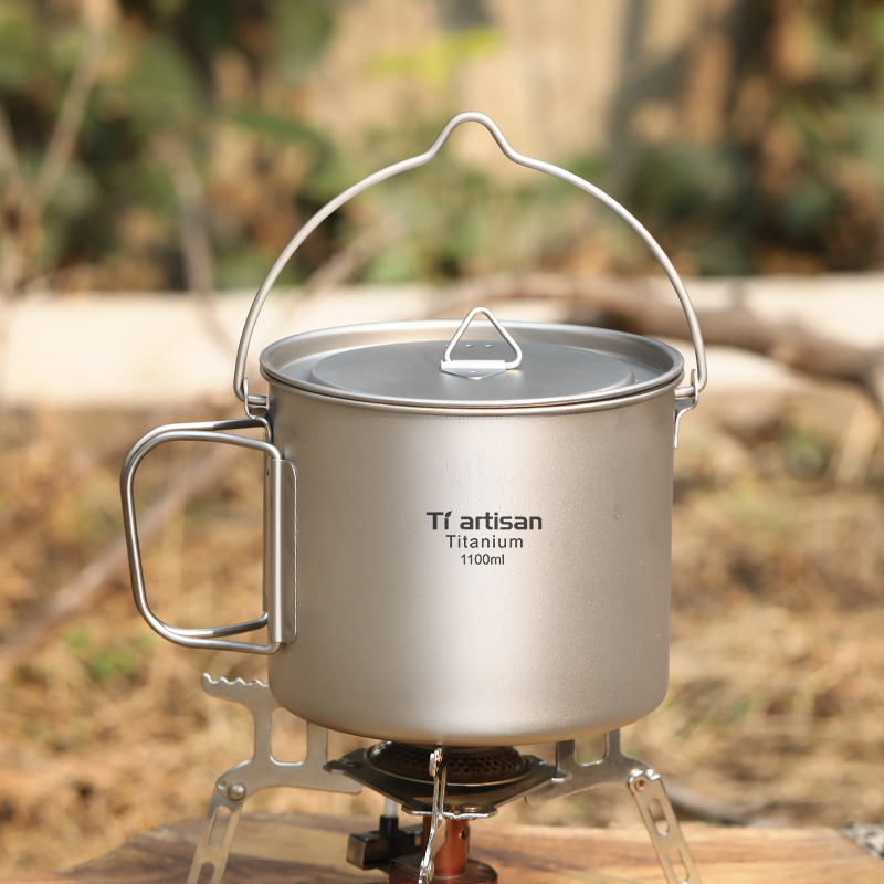 Camping Cooking Cup - Tiartisan Titanyum 1.1L Kamp Potu Açık